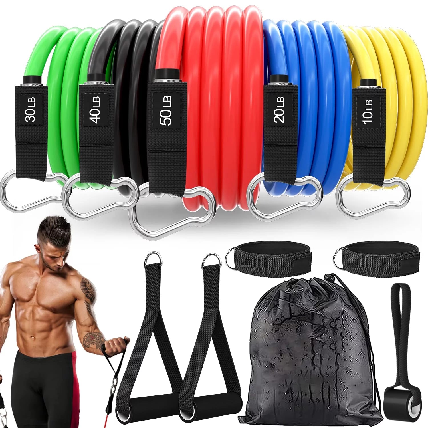 Tysonir 150lbs Resistance Bands Set - 11pcs, Workout Bands for Home Gym, Exercise Bands for Muscle Toning, Strengthening & Flexibility