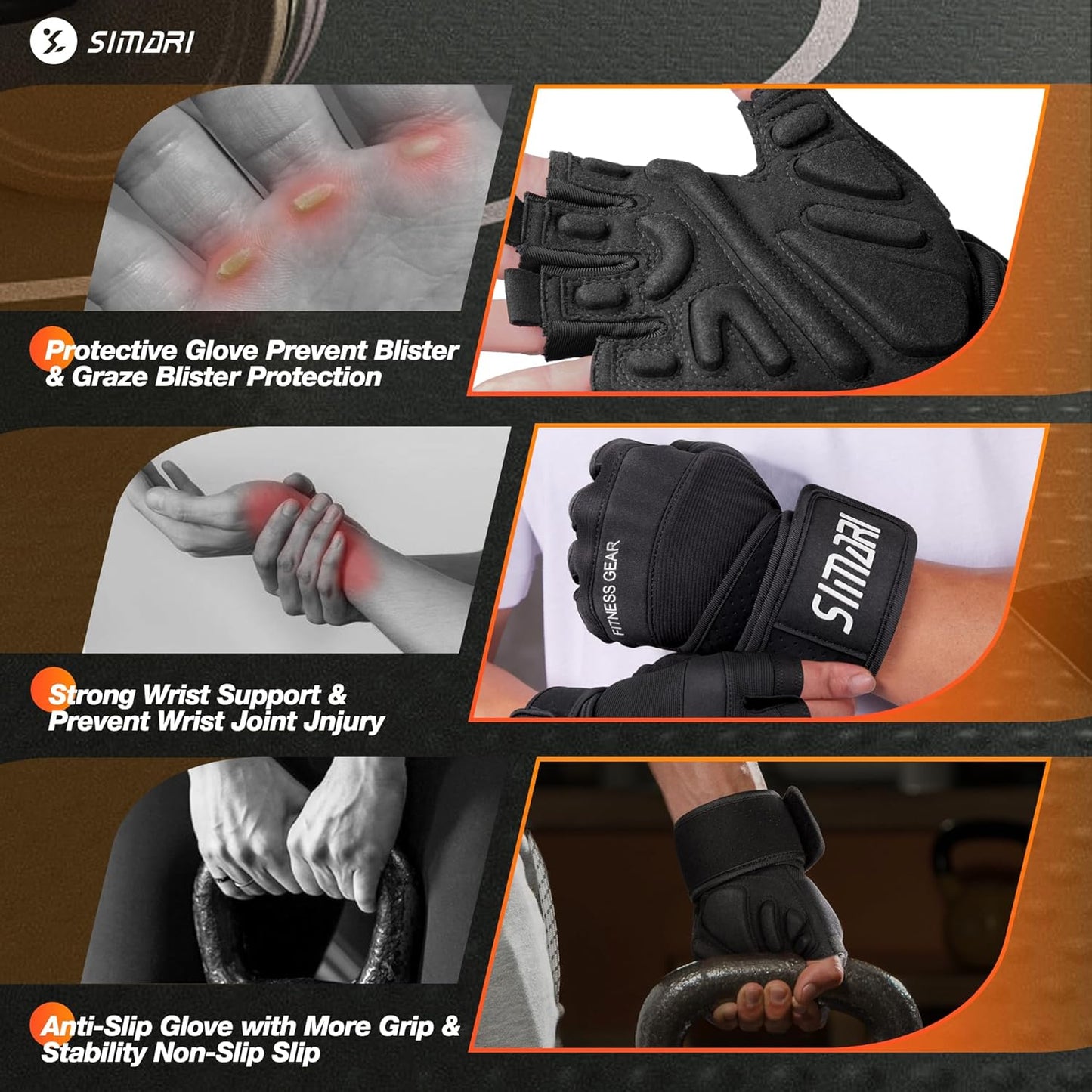 Ventilated Padded Workout Gloves with Wrist Support – Full Palm Protection for Gym, Fitness, and Weightlifting