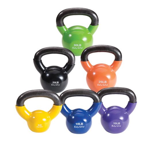 Body-Solid KBVS105 Vinyl Kettlebell Set (5-30 lbs) – Durable Cast Iron with Color-Coded Handles for Strength and Endurance Training